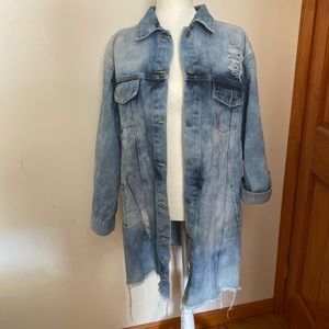 Acid wash longline distressed denim jacket